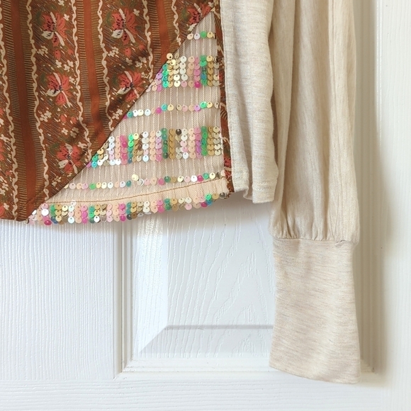 Tiny Anthropologie Sammi Sequined & Floral Long Dolman Balloon Sleeve Top Small - Picture 9 of 13